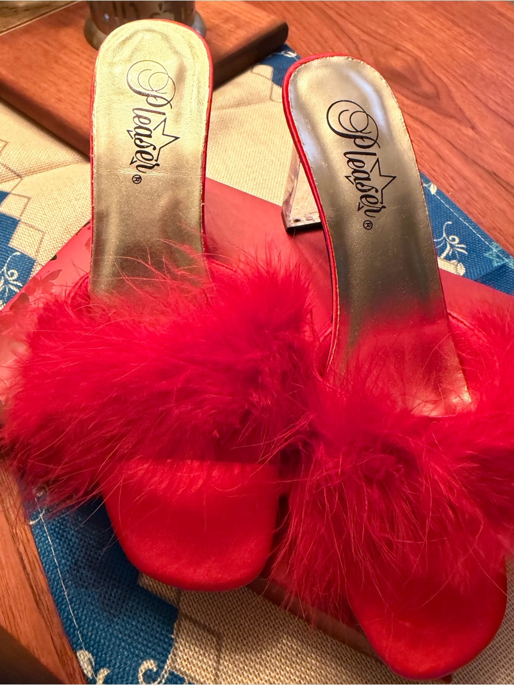 Pleaser Red Marabou Slide Heels! Saucy and a little Sassy!